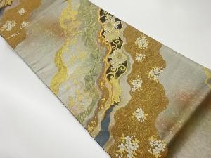 引箔道長取に花唐草・松竹梅模様織出し袋帯